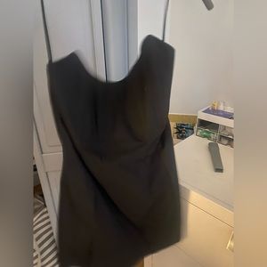 black strapless corset slit dress